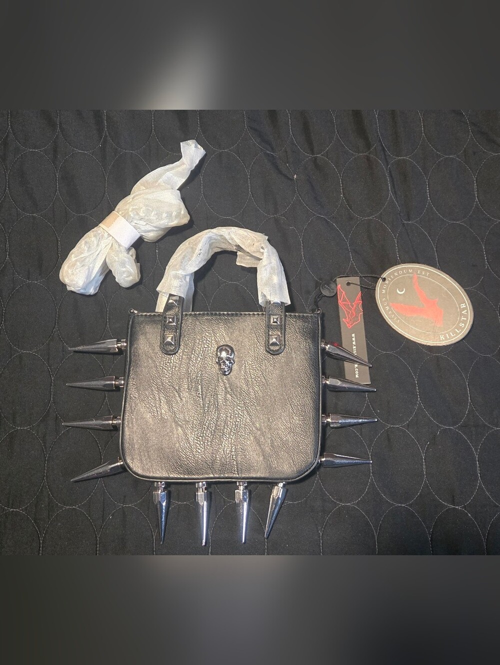 Killstar Black Mini Spike Satchel with Silver Skull & Studs - Picture 2 of 7